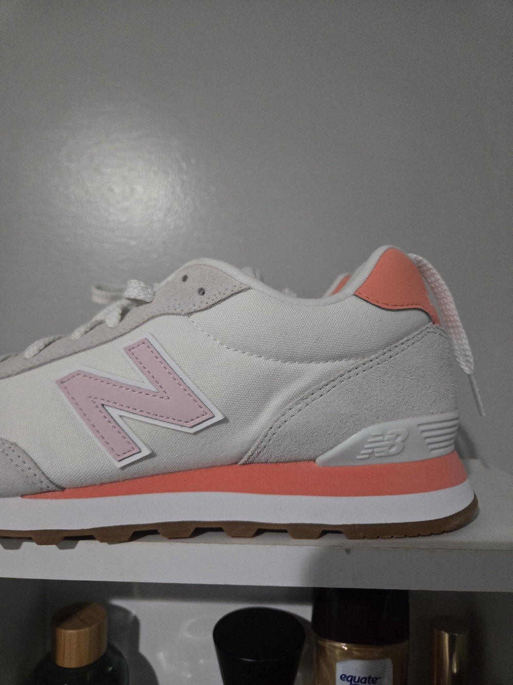 New Balance 515 White Sneakers with Coral Logo Accent - Picture 2 of 13